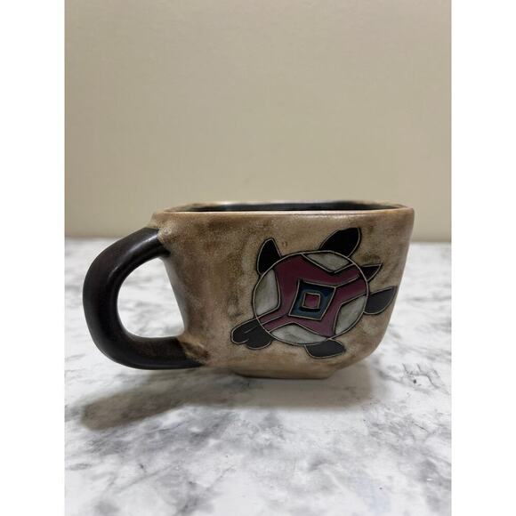 Handmade Artsy Mara Stoneware Turtle Coffee Mug Ceramic Brown Painted Mexico - Picture 4 of 9